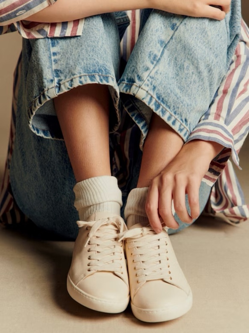Sezane Jack Trainers In Smooth Ecru Size 6